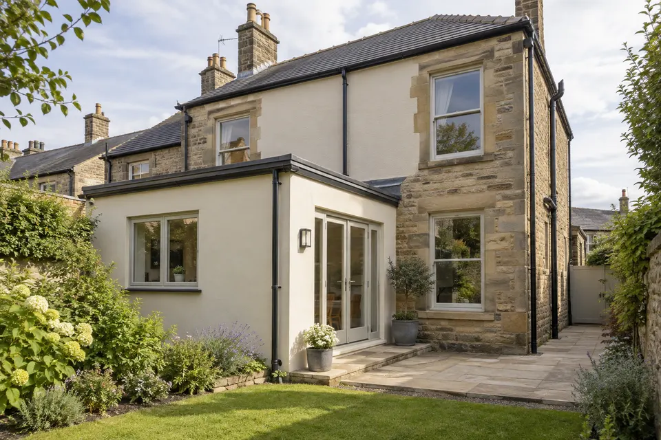 Illustrative property showing how a rendered elevation meets existing materials